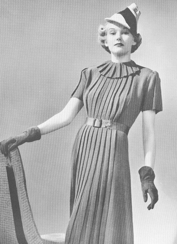 1930s Knitted Pleated Vintage Town Dress Pattern Art Deco PDF 3908